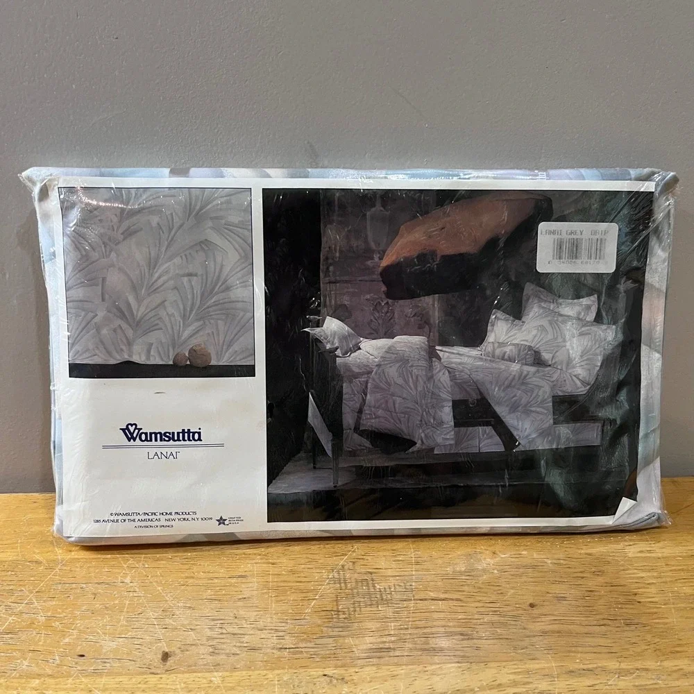 Vtg Wamsutta Supercale Plus Lanai Grey Full Flat Sheet Tropical Palm 80s 90s NEW
